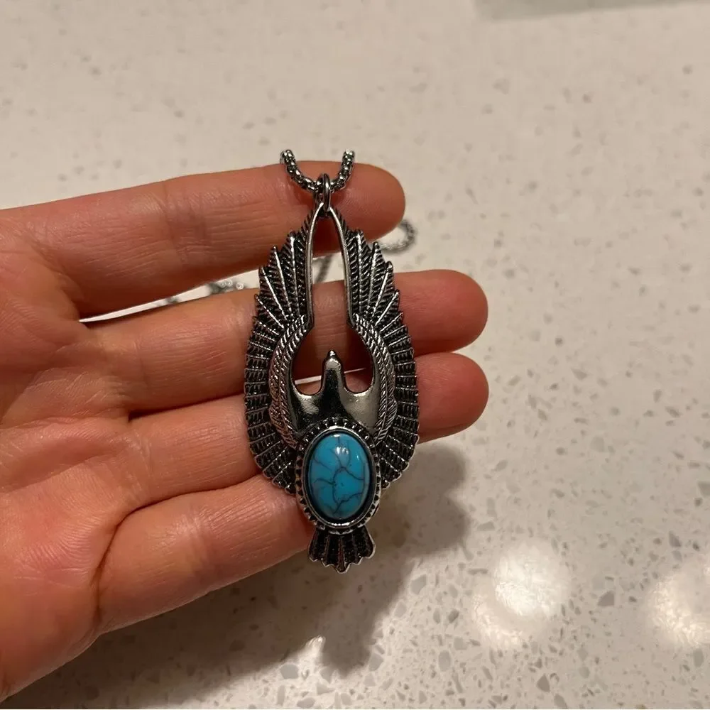 Faux Turquoise Eagle Pendant Necklace Accessory For Men‎